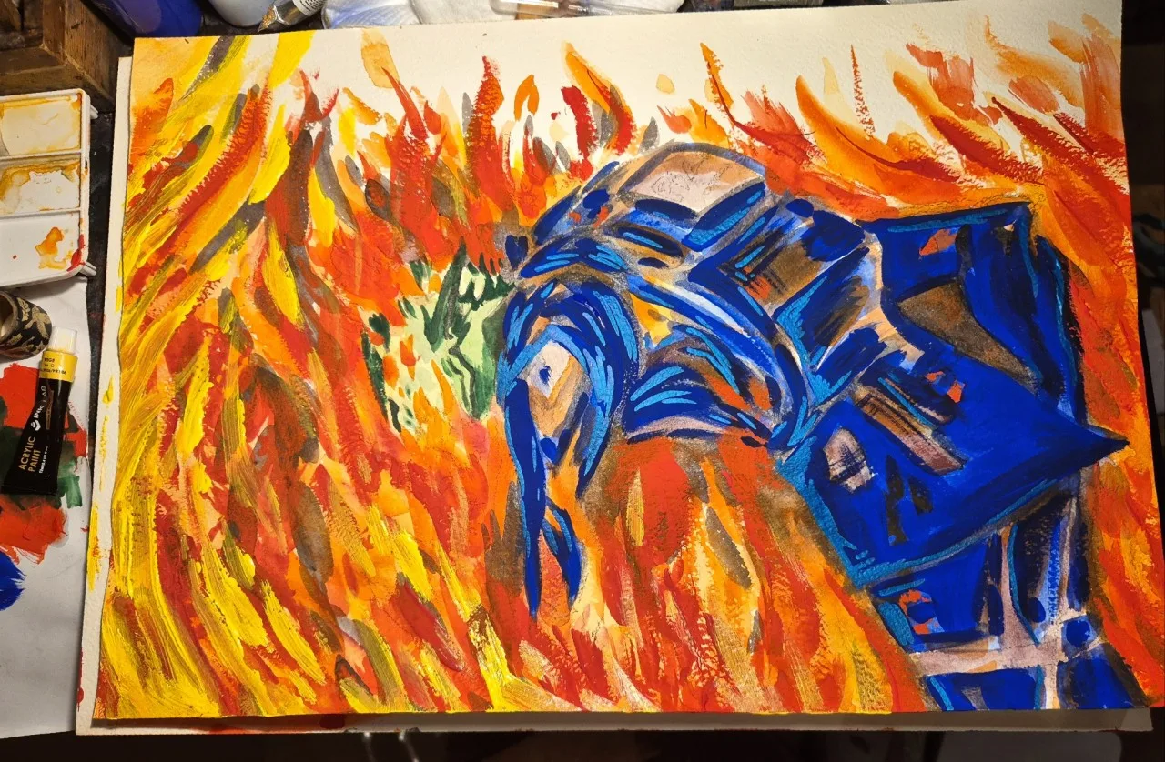 Blue painted composition
